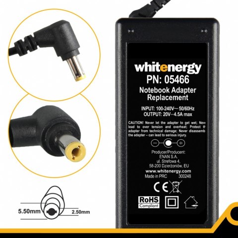 Zasilacz 05466 20V | 4.5A 90W wtyk 5.5*2.5 mm Zasilacz 05466 20V | 4.5A 90W wtyk 5.5*2.5 mm