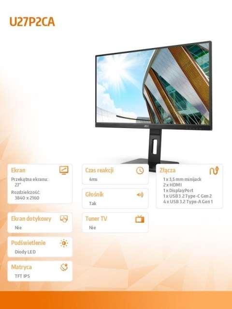 Monitor U27P2CA 27 IPS 4K HDMIx2 DP USB-C Pivot Monitor U27P2CA 27 IPS 4K HDMIx2 DP USB-C Pivot