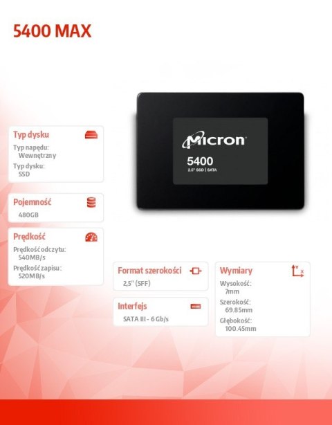 Dysk SSD 5400 MAX 480GB SATA 2.5 7mm Single Pack Dysk SSD 5400 MAX 480GB SATA 2.5 7mm Single Pack