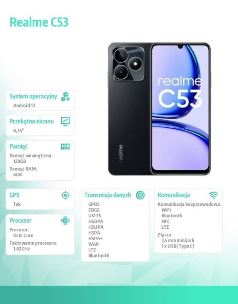 Smartfon C53 128GB 6GB Mighty Black RMX3760 Smartfon C53 128GB 6GB Mighty Black RMX3760