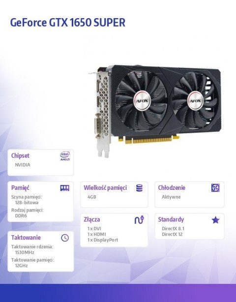 Karta graficzna GeForce GTX 1650 SUPER 4GB GDDR6 128Bit DP DVI HDMI Dual Fan Karta graficzna GeForce GTX 1650 SUPER 4GB GDDR6 128Bit DP DVI HDMI Dual Fan