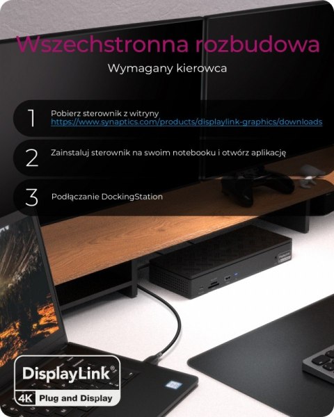 Stacja dokująca IB-DK2288AC 13in1,4x4K Monitory,PD 100Watt,Audio,LAN, czytnik Kart, DisplayLink Stacja dokująca IB-DK2288AC 13in1,4x4K Monitory,PD 100Watt,Audio,LAN, czytnik Kart, DisplayLink