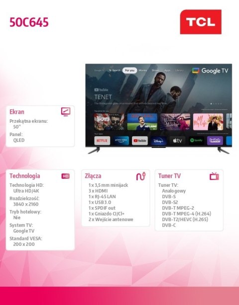 Telewizor QLED 50 cali 50C645 Telewizor QLED 50 cali 50C645