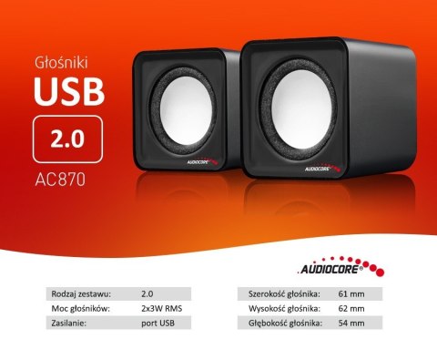 Głośniki komputerowe 6W USB AC870B Głośniki komputerowe 6W USB AC870B
