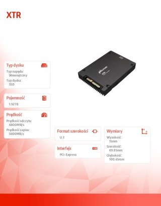 Dysk SSD XTR 1920GB NVMe U.3 15mm 30DWPD Single Pack