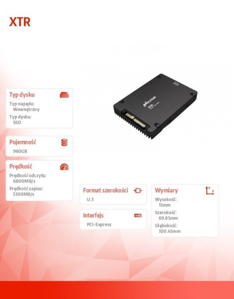 Dysk SSD XTR 960GB NVMe U.3 15mm 30DWPD Single Pack Dysk SSD XTR 960GB NVMe U.3 15mm 30DWPD Single Pack