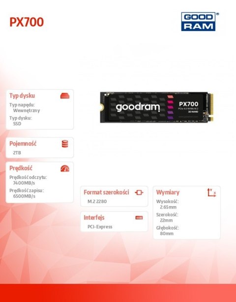 Dysk SSD PX700 2TB M.2 PCIe 2280 4x4 7400/6500MB/s Dysk SSD PX700 2TB M.2 PCIe 2280 4x4 7400/6500MB/s