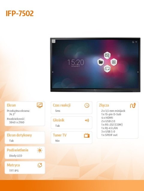 Monitor wielkoformatowy 74.5 cala IFP-7502 4K Monitor wielkoformatowy 74.5 cala IFP-7502 4K