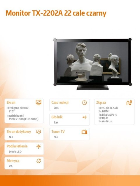Monitor TX-2202A 22 cale czarny Monitor TX-2202A 22 cale czarny