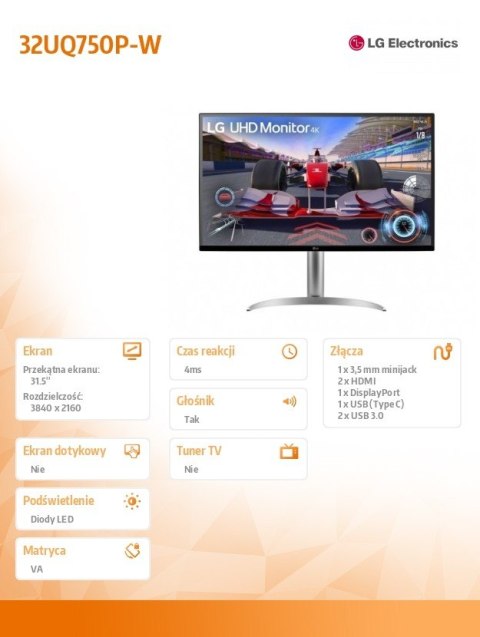 Monitor 32UQ750P-W 31.5 cala UHD 4K HDR Monitor 32UQ750P-W 31.5 cala UHD 4K HDR