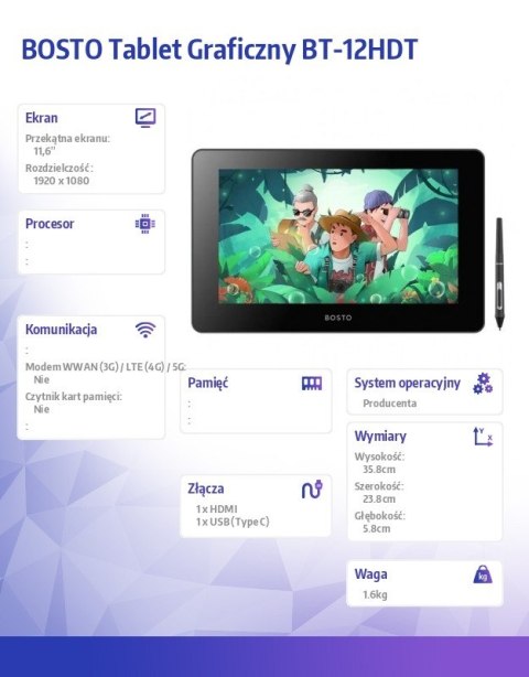 Tablet graficzny 12-HDT 1920x1080 11,6 dotykowy Tablet graficzny 12-HDT 1920x1080 11,6 dotykowy
