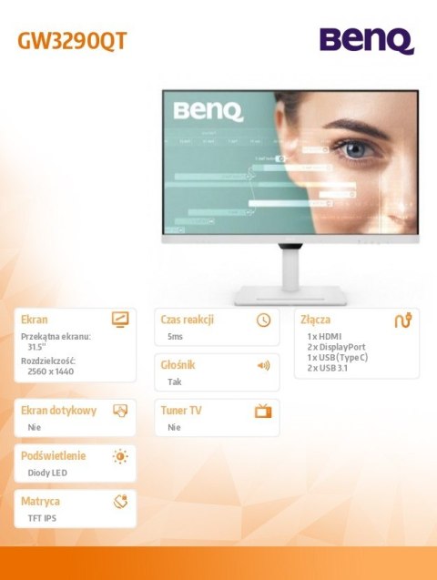 Monitor 31.5 cala GW3290QT 2K 5ms/IPS/HDMI/75Hz Monitor 31.5 cala GW3290QT 2K 5ms/IPS/HDMI/75Hz
