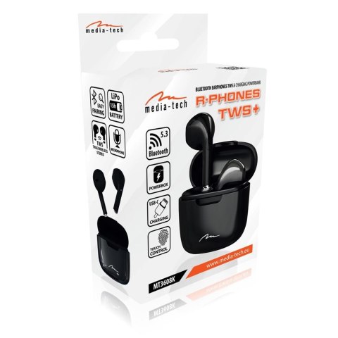 Słuchawki douszne Bluetooth R-PHONES TWS MT3608K (czarne) Słuchawki douszne Bluetooth R-PHONES TWS MT3608K (czarne)