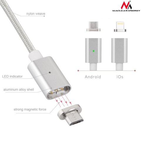 Kabel lightning USB magnetyczny silver MCE161- Quick & Fast Charge Kabel lightning USB magnetyczny silver MCE161- Quick & Fast Charge