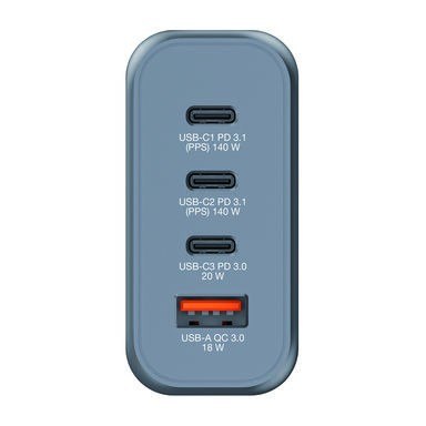 Ładowarka GNC-140 32203 GaN 140W, PD 3.1, QC 3.0 3x USB-C, 1x USB-A, UE / UK Ładowarka GNC-140 32203 GaN 140W, PD 3.1, QC 3.0 3x USB-C, 1x USB-A, UE / UK
