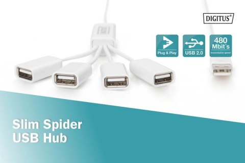 HUB/Koncentrator 4-portowy "Spider" USB 2.0 SuperSpeed, pasywny, Biały