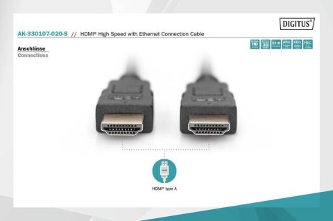 Kabel połączeniowy HDMI HighSpeed z Ethernetem 4K 60Hz UHD Typ HDMI A/HDMI A M/M 2m Czarny