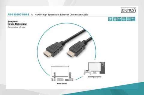 Kabel połączeniowy HDMI HighSpeed z Ethernetem 4K 60Hz UHD Typ HDMI A/HDMI A M/M 3m Czarny