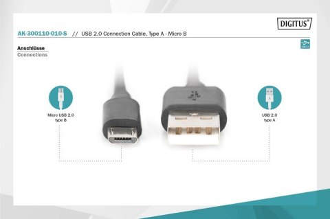 Kabel połączeniowy USB 2.0 HighSpeed Typ USB A/microUSB B M/M 1m Czarny Kabel połączeniowy USB 2.0 HighSpeed Typ USB A/microUSB B M/M 1m Czarny