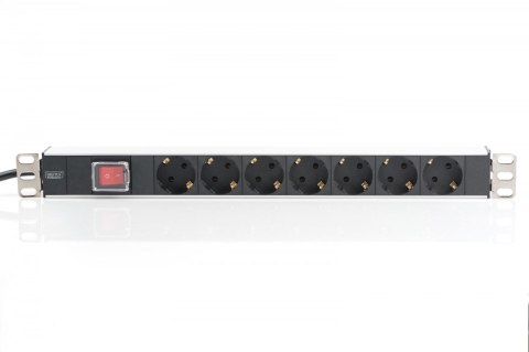 Listwa zasilająca PDU 19" RACK 7xSchuko, 2m 1xSchuko, 16A, wł./wył., aluminiowa