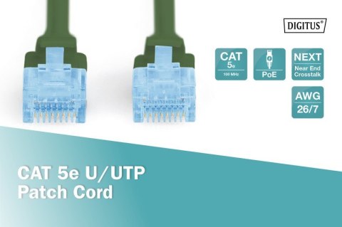 Patch cord kat.5e UTP, CU, AWG 26/7 0,5m Zielony