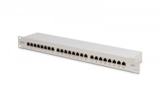 Patch panel 19" 24 porty, kat.6, S/FTP, 1U, wspornik kablowy, szary (kompletny)