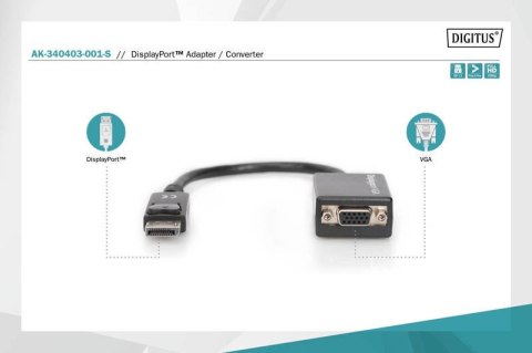 Kabel adapter Displayport z zatrzaskiem 1080p 60Hz FHD Typ DP/DSUB15 M/Ż 0,15m Czarny Kabel adapter Displayport z zatrzaskiem 1080p 60Hz FHD Typ DP/DSUB15 M/Ż 0,15m Czarny