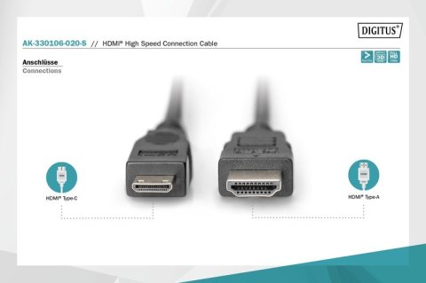 Kabel połączeniowy HDMI HighSpeed 1080p 60Hz FHD Typ HDMI A/HDMI C M/M 2m Czarny