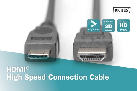 Kabel połączeniowy HDMI HighSpeed 1080p 60Hz FHD Typ HDMI A/HDMI C M/M 2m Czarny