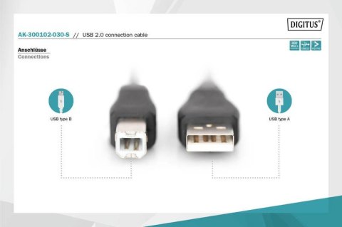 Kabel połączeniowy USB 2.0 HighSpeed Typ USB A/USB B M/M 3m Czarny Kabel połączeniowy USB 2.0 HighSpeed Typ USB A/USB B M/M 3m Czarny
