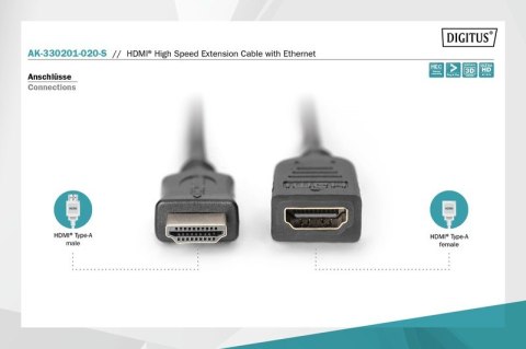 Kabel przedłużający HDMI HighSpeed z Ethernetem 4K 60Hz UHD Typ HDMI A/HDMI A M/Ż 2m Czarny