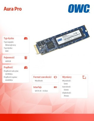 Dysk SSD Aura Pro 480GB Macbook Air 2010/2011 285-500MB/s 50-60k IOPS