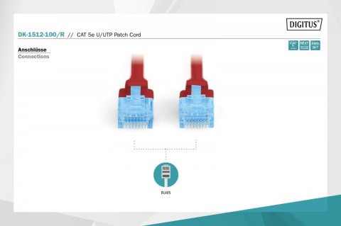 Patch cord U/UTP kat.5e PVC 10m Czerwony Patch cord U/UTP kat.5e PVC 10m Czerwony
