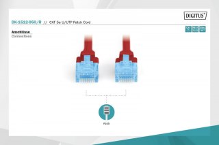 Patch cord U/UTP kat.5e PVC 5m czerwony