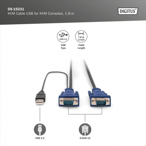 Kabel Octopus do konsoli KVM 2xVGA, 1xUSB, 1,8m Kabel Octopus do konsoli KVM 2xVGA, 1xUSB, 1,8m