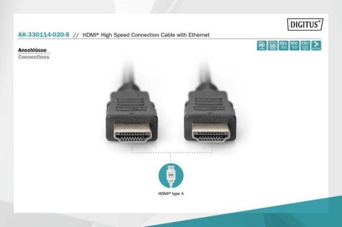 Kabel połączeniowy HDMI HighSpeed z Ethernetem 4K 24Hz UHD Typ HDMI A/HDMI A M/M 2m Czarny