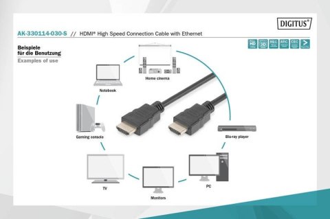 Kabel połączeniowy HDMI HighSpeed z Ethernetem 4K 24Hz UHD Typ HDMI A/HDMI A M/M 3m Czarny Kabel połączeniowy HDMI HighSpeed z Ethernetem 4K 24Hz UHD Typ HDMI A/HDMI A M/M 3m Czarny
