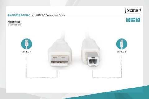 Kabel połączeniowy USB 2.0 HighSpeed Typ USB A/USB B M/M 3m Szary Kabel połączeniowy USB 2.0 HighSpeed Typ USB A/USB B M/M 3m Szary