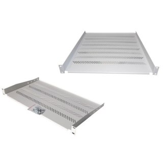 Półka do szaf 450mm 19", 1U, nośność 25 kg, mocowanie w 4 punktach, szara, śruby i uchwyt w kpl.