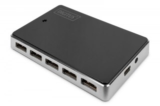 HUB/Koncentrator 10-portowy USB 2.0 HighSpeed, aktywny, Czarno-srebrny