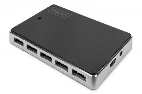 HUB/Koncentrator 10-portowy USB 2.0 HighSpeed, aktywny, Czarno-srebrny