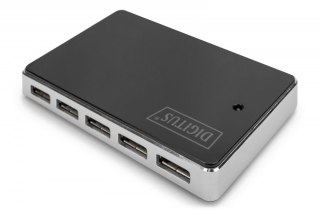 HUB/Koncentrator 10-portowy USB 2.0 HighSpeed, aktywny, Czarno-srebrny
