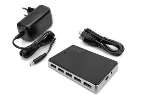 HUB/Koncentrator 10-portowy USB 2.0 HighSpeed, aktywny, Czarno-srebrny
