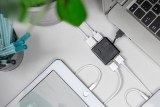 HUB/Koncentrator mini 4-portowy USB 2.0 SuperSpeed, pasywny, czarny