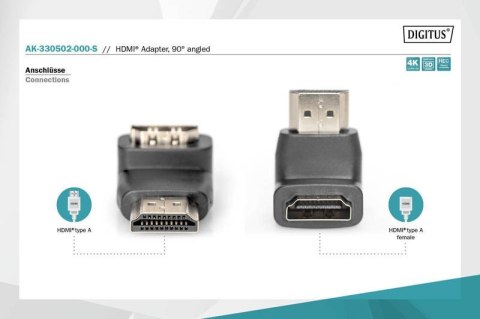 Adapter HDMI HighSpeed z Ethernetem 4K 60Hz UHD Typ HDMI A kątowy/HDMI A M/Ż Czarny Adapter HDMI HighSpeed z Ethernetem 4K 60Hz UHD Typ HDMI A kątowy/HDMI A M/Ż Czarny