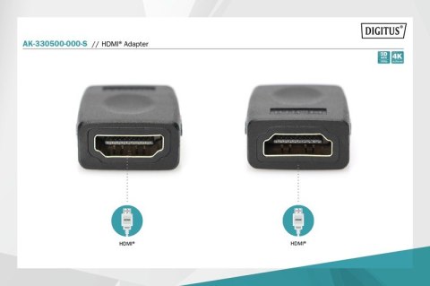 Adapter HDMI HighSpeed z Ethernetem 4K 60Hz UHD Typ HDMI A/HDMI A Ż/Ż Czarny Adapter HDMI HighSpeed z Ethernetem 4K 60Hz UHD Typ HDMI A/HDMI A Ż/Ż Czarny