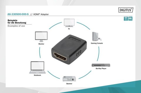 Adapter HDMI HighSpeed z Ethernetem 4K 60Hz UHD Typ HDMI A/HDMI A Ż/Ż Czarny Adapter HDMI HighSpeed z Ethernetem 4K 60Hz UHD Typ HDMI A/HDMI A Ż/Ż Czarny