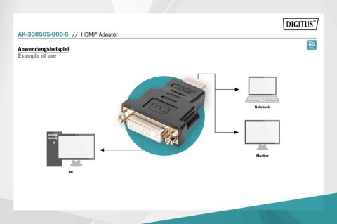 Adapter HDMI Standard 1080p 60Hz FHD Typ HDMI A/DVI-I (24+5) M/Ż Czarny Adapter HDMI Standard 1080p 60Hz FHD Typ HDMI A/DVI-I (24+5) M/Ż Czarny