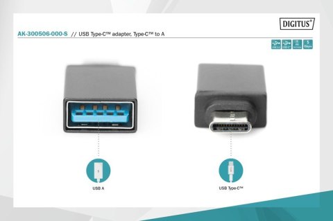 Adapter USB USB 3.1 Gen.1 SuperSpeed 5Gbps Typ USB C/USB A M/Ż Czarny Adapter USB USB 3.1 Gen.1 SuperSpeed 5Gbps Typ USB C/USB A M/Ż Czarny