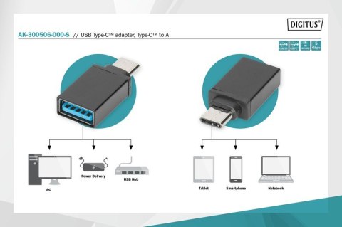 Adapter USB USB 3.1 Gen.1 SuperSpeed 5Gbps Typ USB C/USB A M/Ż Czarny Adapter USB USB 3.1 Gen.1 SuperSpeed 5Gbps Typ USB C/USB A M/Ż Czarny